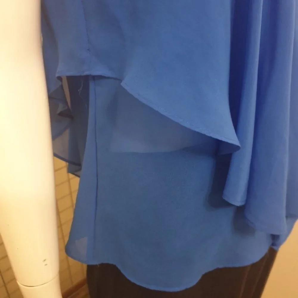 FOREVER NEW Blue V-Neck Layered Flowy Top AU-8 w/ Adjustable Spaghetti Straps - Picture 10 of 15